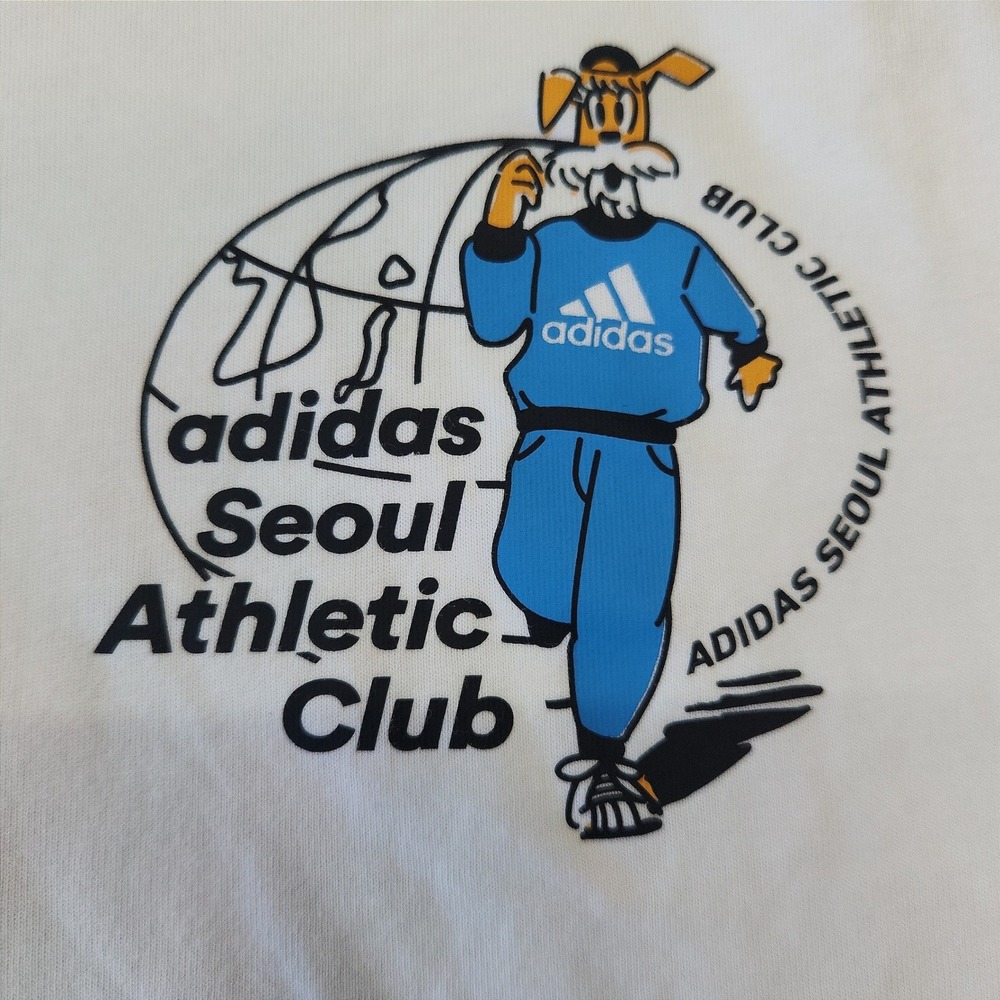 Adidas Seoul Athletic Club Shirt Mens Medium Mascot Korea White Cotton Tee